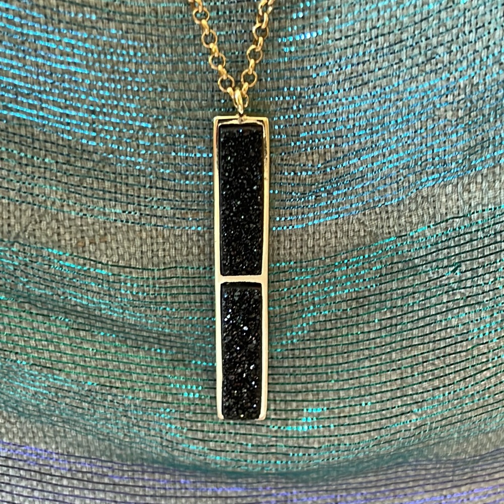 🌺 MARCIA MORAN; STUNNING Designer 18 Karat Gold Plated Black Druzy Necklace!